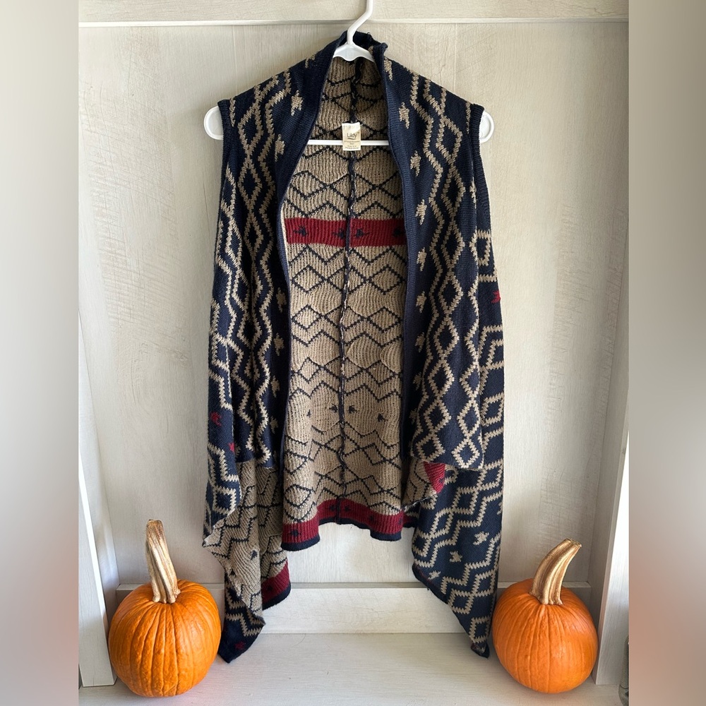 Lildy Tan and Navy Sweater Vest
